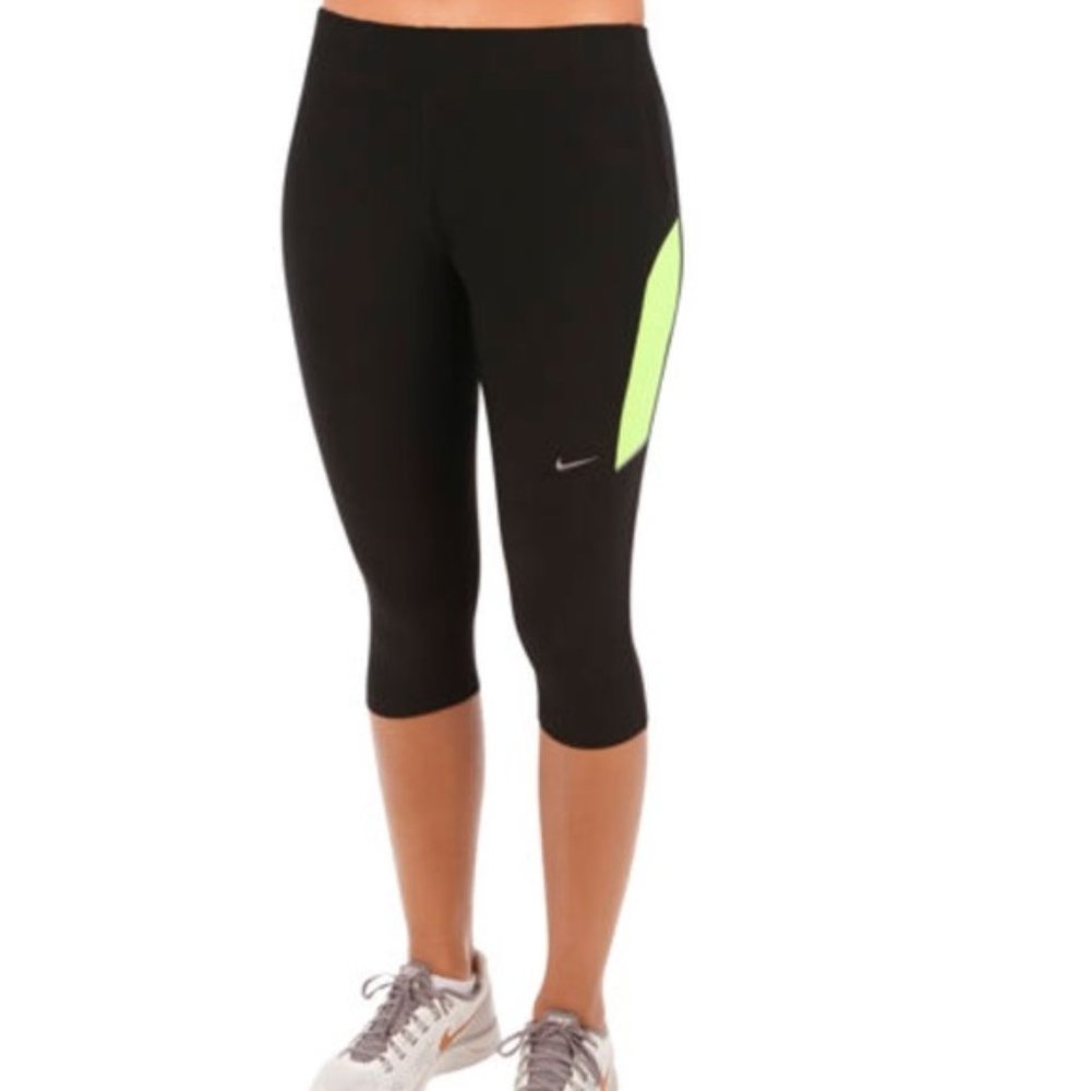 Women’s Nike Running Black and Yellow Capris, S